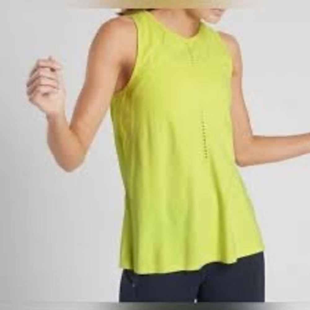 Athleta Foothill Tank Women Medium Neon Yellow Excellent Split Back Mesh Running